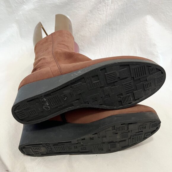 Arche boots hazelnut brown nubuck leather wedge high heel mid calf 38 7 zip up - Picture 8 of 12